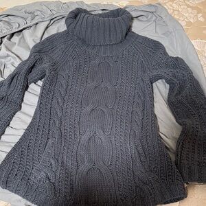 Women's Gray Cable Knit Turtleneck Sweater